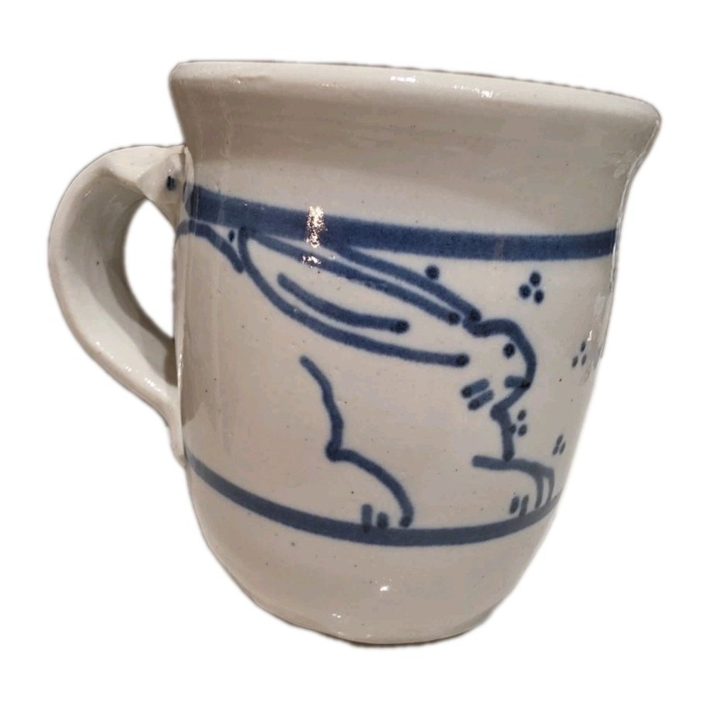 VTG Studio Art Pottery Rabbit Mug Hand Thrown Stoneware Folk Art Cottagecore